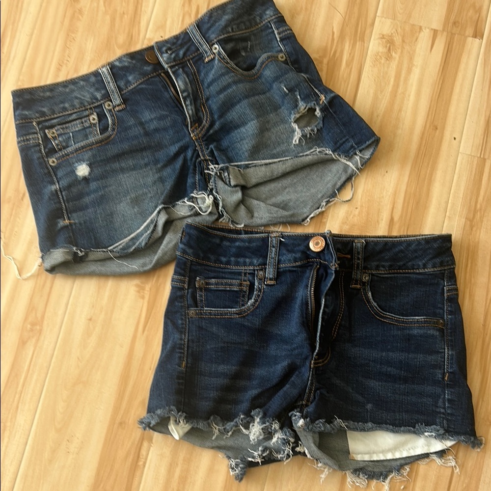 Lot of 2 pairs American Eagle Outfitters Blue Jean Shorts Distressed Cut-Offs